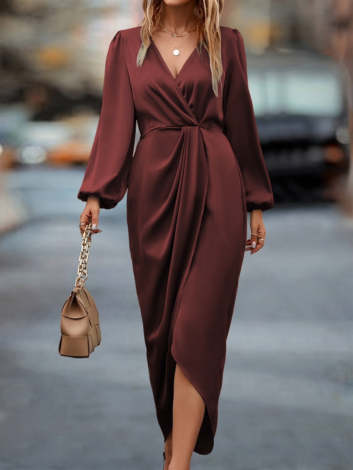 Elegant Women's Long Sleeve Wrap Dress in Multiple Colors, Polyester, Sizes S-XL — Image 2
