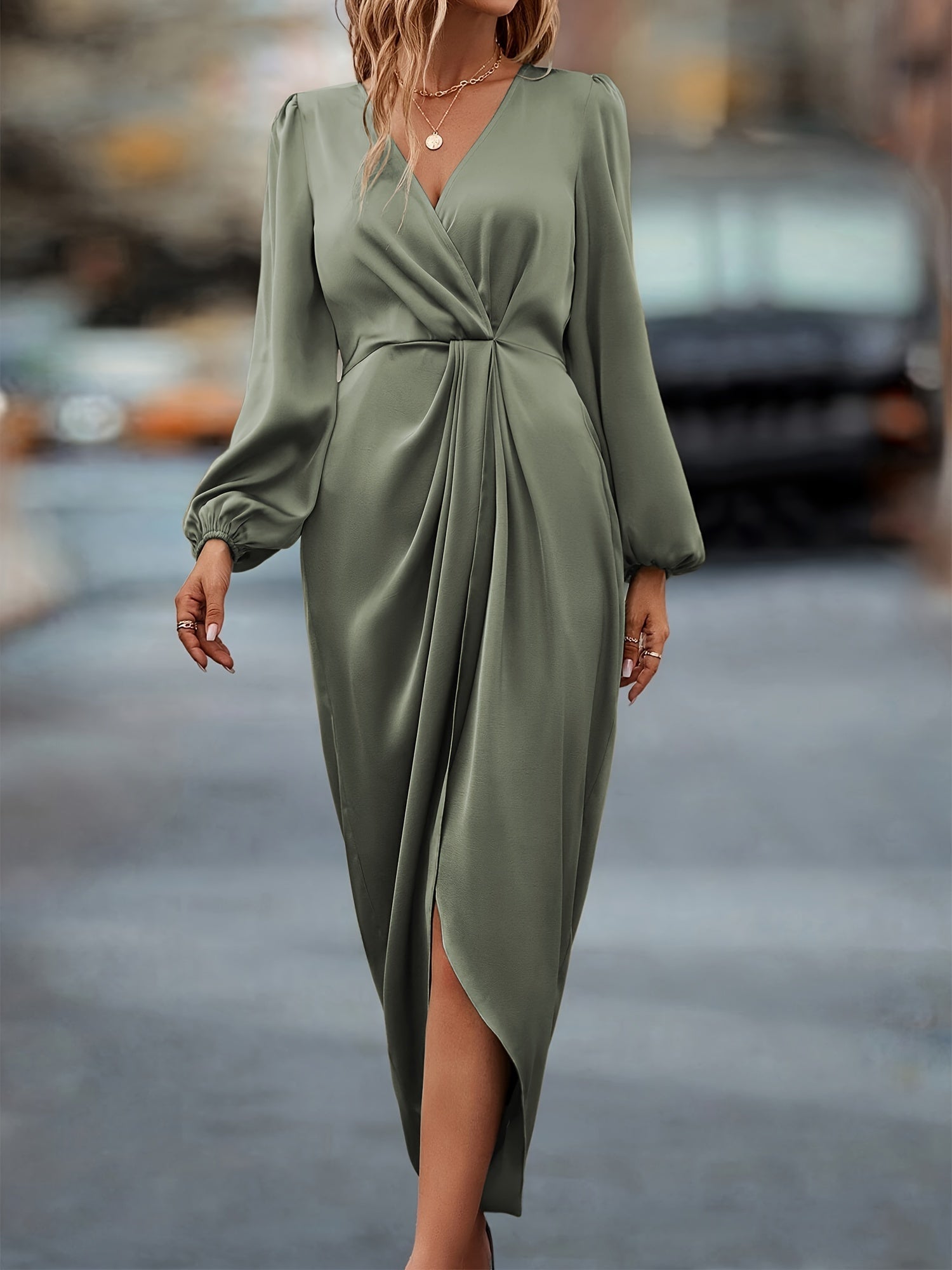Elegant Women's Long Sleeve Wrap Dress in Multiple Colors, Polyester, Sizes S-XL — Image 3