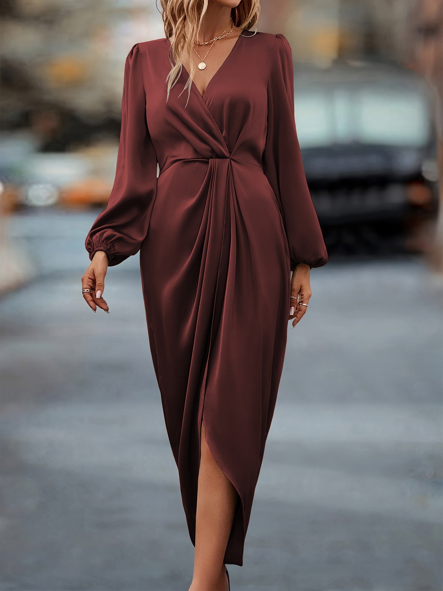 Elegant Women's Long Sleeve Wrap Dress in Multiple Colors, Polyester, Sizes S-XL — Image 4