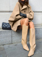 Women's Oversized Wool Blend Coat with Button Closure and Pockets, Beige, Elegant Warm Outerwear — Image 5