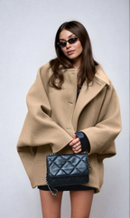 Women's Oversized Wool Blend Coat with Button Closure and Pockets, Beige, Elegant Warm Outerwear — Image 2
