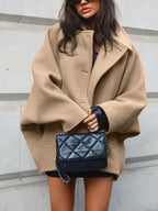 Women's Oversized Wool Blend Coat with Button Closure and Pockets, Beige, Elegant Warm Outerwear — Image 3