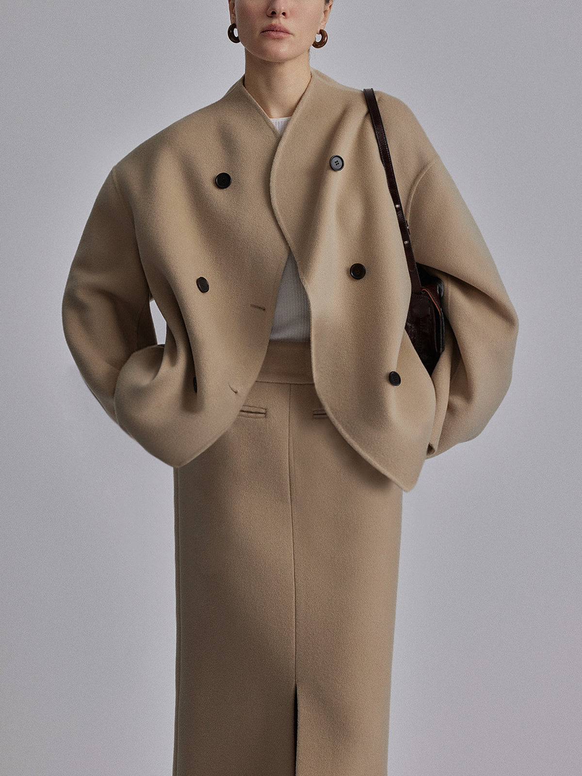 Women's Double-Breasted Wool Blend Cape Coat Black Oversized Elegant Outerwear — Image 5