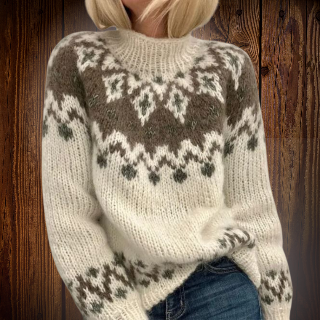 Nordic Wool Women's Sweater Hand-Knit Fair Isle Pullover Green Cream — Image 2