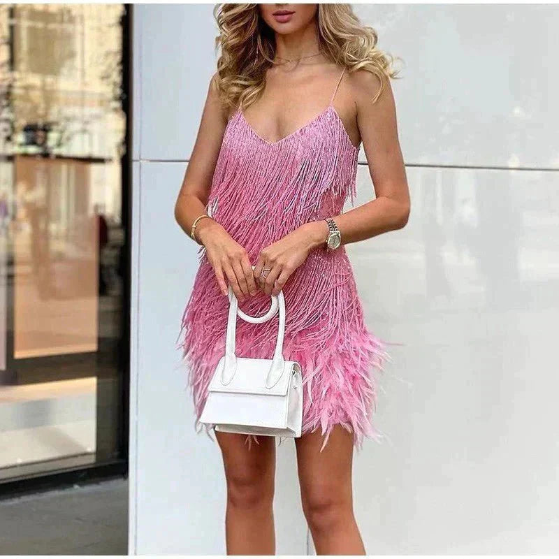 Elegant Sequin Fringe Feather Dress - Women's Party Dress in Multiple Colors — Image 7