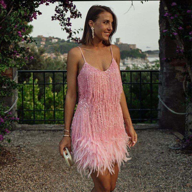 Elegant Sequin Fringe Feather Dress - Women's Party Dress in Multiple Colors — Image 8