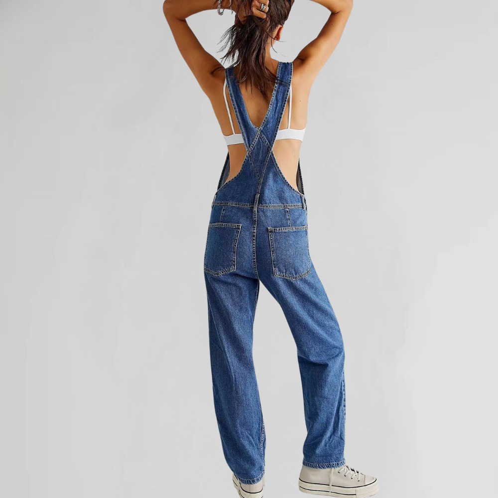 Women's Denim Overalls Relaxed Fit Cotton Jumpsuit Adjustable Straps Pockets — Image 2