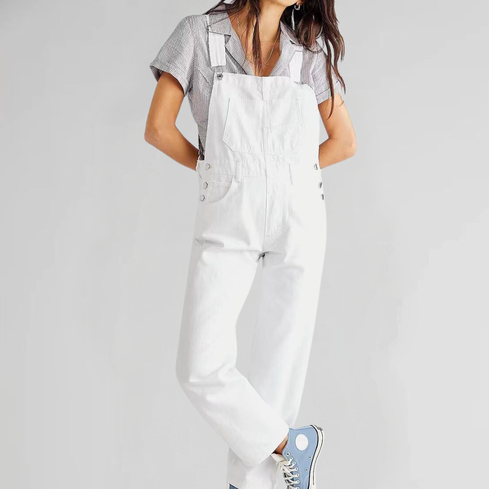 Women's Denim Overalls Relaxed Fit Cotton Jumpsuit Adjustable Straps Pockets — Image 5
