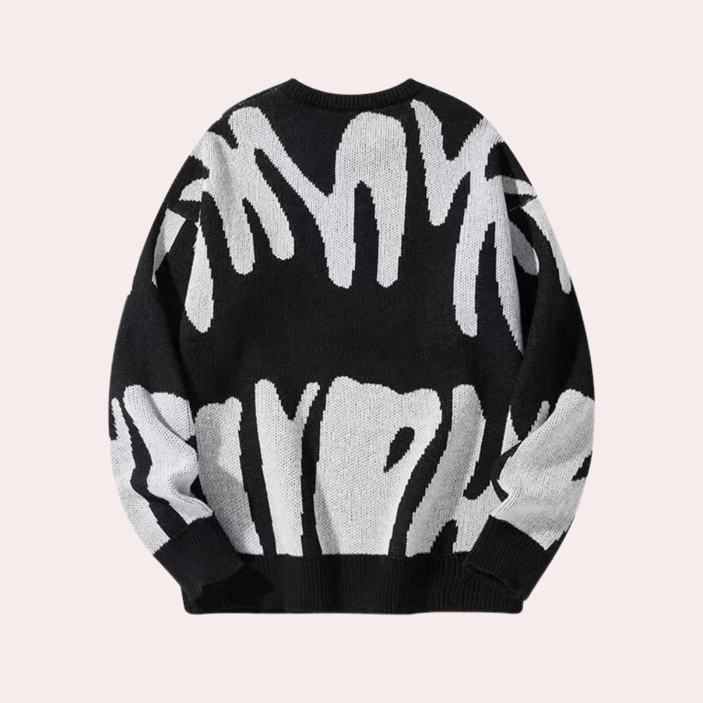 Unisex Knit Sweater Abstract Pattern Cotton Blend Black Gray White Casual Pullover — Image 3