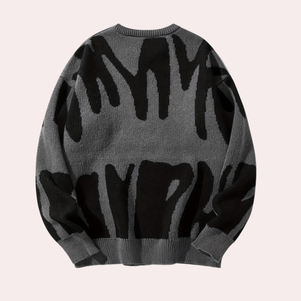Unisex Knit Sweater Abstract Pattern Cotton Blend Black Gray White Casual Pullover — Main Image