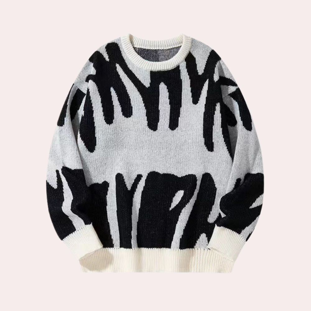 Unisex Knit Sweater Abstract Pattern Cotton Blend Black Gray White Casual Pullover — Image 2