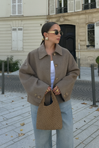 Women's Oversized Wool Blend Jacket Brown Button-Up Casual Outerwear — Image 2