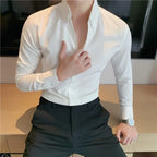 Men's Dress Shirt Slim Fit Cotton Blend Black Long Sleeve Button-Down — Image 5