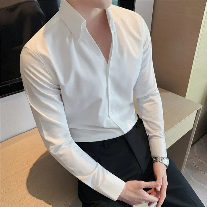 Men's Dress Shirt Slim Fit Cotton Blend Black Long Sleeve Button-Down — Image 4