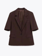 Women's Short Sleeve Blazer Jacket Brown Tailored Fit Lightweight Business Casual — Image 5