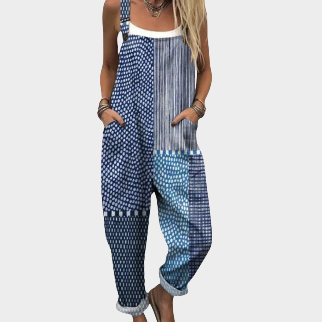 Women's Floral Linen Overalls Casual Loose Fit Jumpsuit with Pockets — Image 3