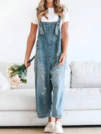 Daisy Women's Denim Overalls | Distressed Wide Leg, Adjustable Fit 0