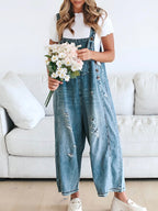 Daisy Women's Denim Overalls | Distressed Wide Leg, Adjustable Fit 2