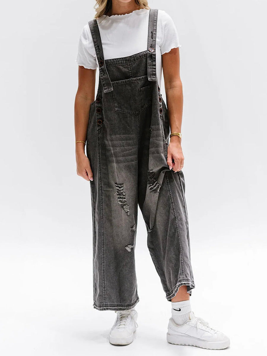 Daisy Women's Denim Overalls | Distressed Wide Leg, Adjustable Fit 8
