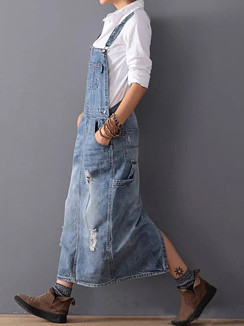Daisy Women's Overall Dress | Distressed Denim, Adjustable Straps 1
