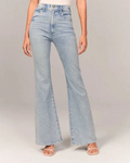 Women's High-Waisted Flare Jeans in Light and Dark Wash Denim, Comfortable Fit — Main Image