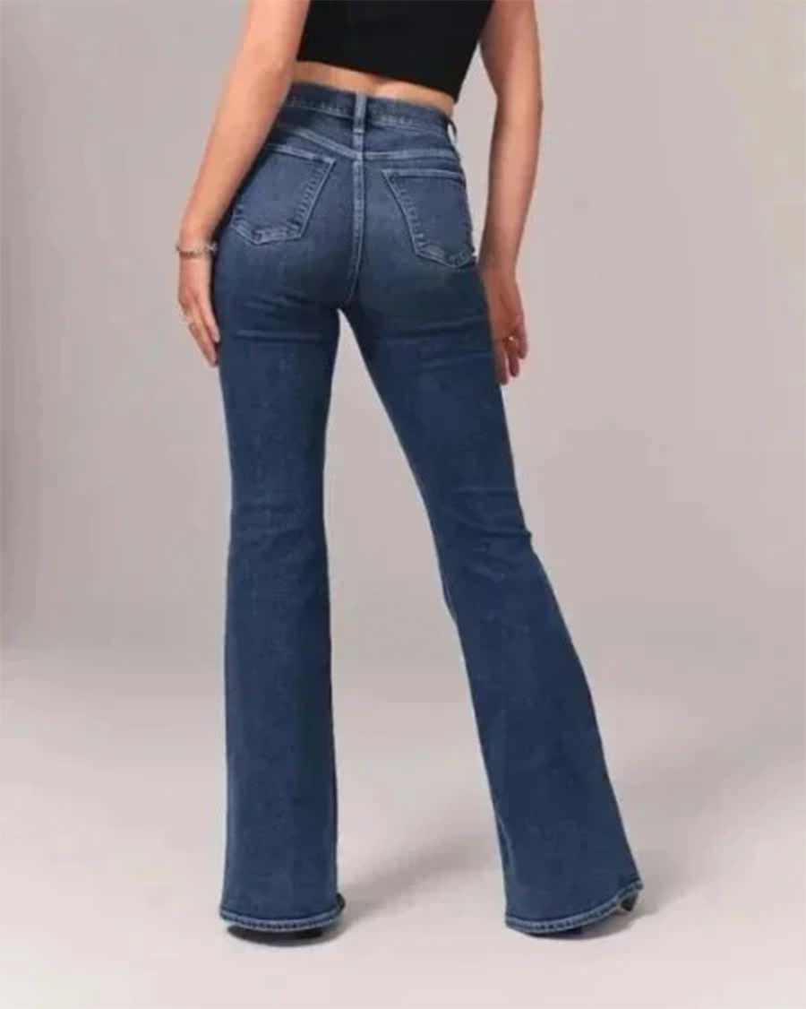 Women's High-Waisted Flare Jeans in Light and Dark Wash Denim, Comfortable Fit — Image 2