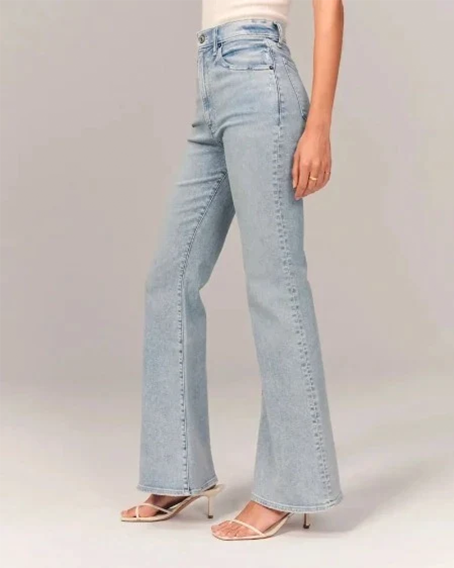 Women's High-Waisted Flare Jeans in Light and Dark Wash Denim, Comfortable Fit — Image 3