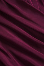 Women's Sheer Mesh Long Sleeve Wrap Top Burgundy Stretchy Ruched Blouse — Image 6