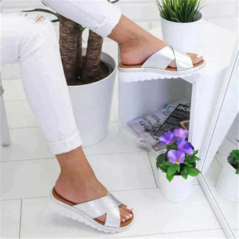 Women's Cross-Strap Slip-On Sandals - Metallic, Green, Black - Comfortable & Trendy — Image 5