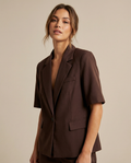 Women's Short Sleeve Blazer Jacket Brown Tailored Fit Lightweight Business Casual — Main Image
