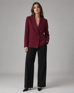 Women's Double-Breasted Blazer Burgundy Polyester Tailored Fit Notched Lapel Office Jacket — Image 4