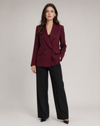 Women's Double-Breasted Blazer Burgundy Polyester Tailored Fit Notched Lapel Office Jacket — Image 2