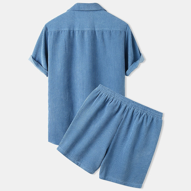 Men's Waffle Knit Lounge Set Cotton Blend Short Sleeve Shirt and Shorts — Image 4
