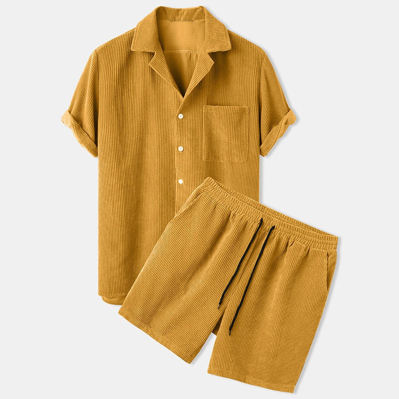 Men's Waffle Knit Lounge Set Cotton Blend Short Sleeve Shirt and Shorts — Image 2