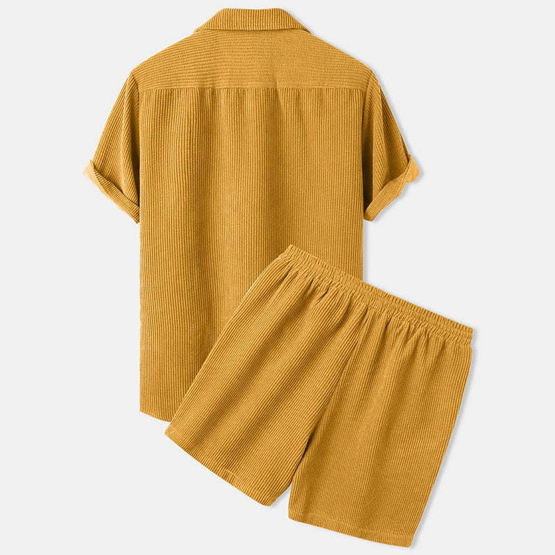 Men's Waffle Knit Lounge Set Cotton Blend Short Sleeve Shirt and Shorts — Image 6