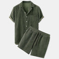 Men's Waffle Knit Lounge Set Cotton Blend Short Sleeve Shirt and Shorts — Main Image