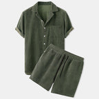 Men's Waffle Knit Lounge Set Cotton Blend Short Sleeve Shirt and Shorts — Main Image