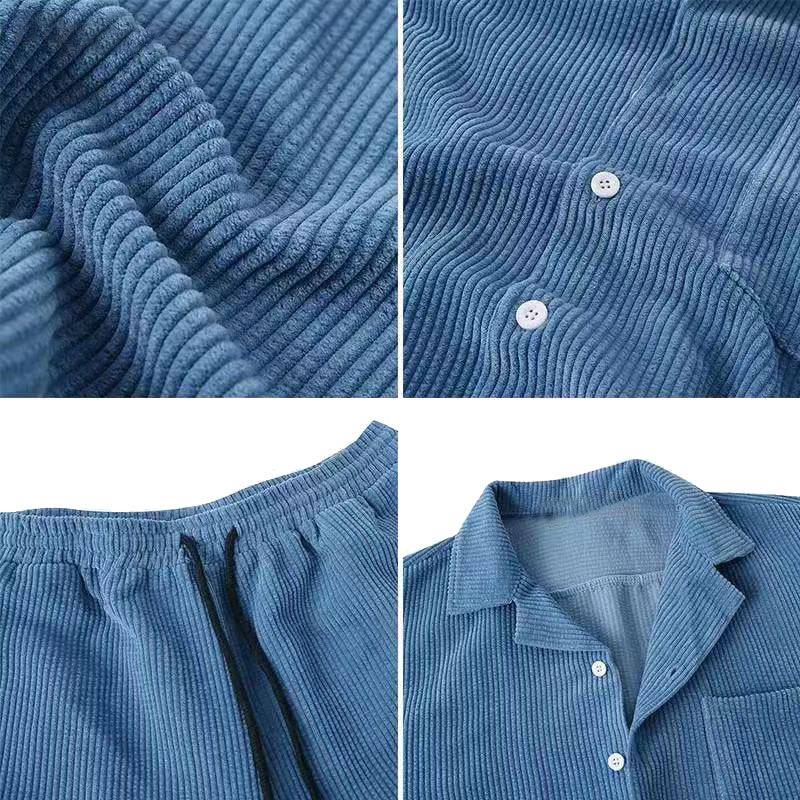 Men's Waffle Knit Lounge Set Cotton Blend Short Sleeve Shirt and Shorts — Image 5