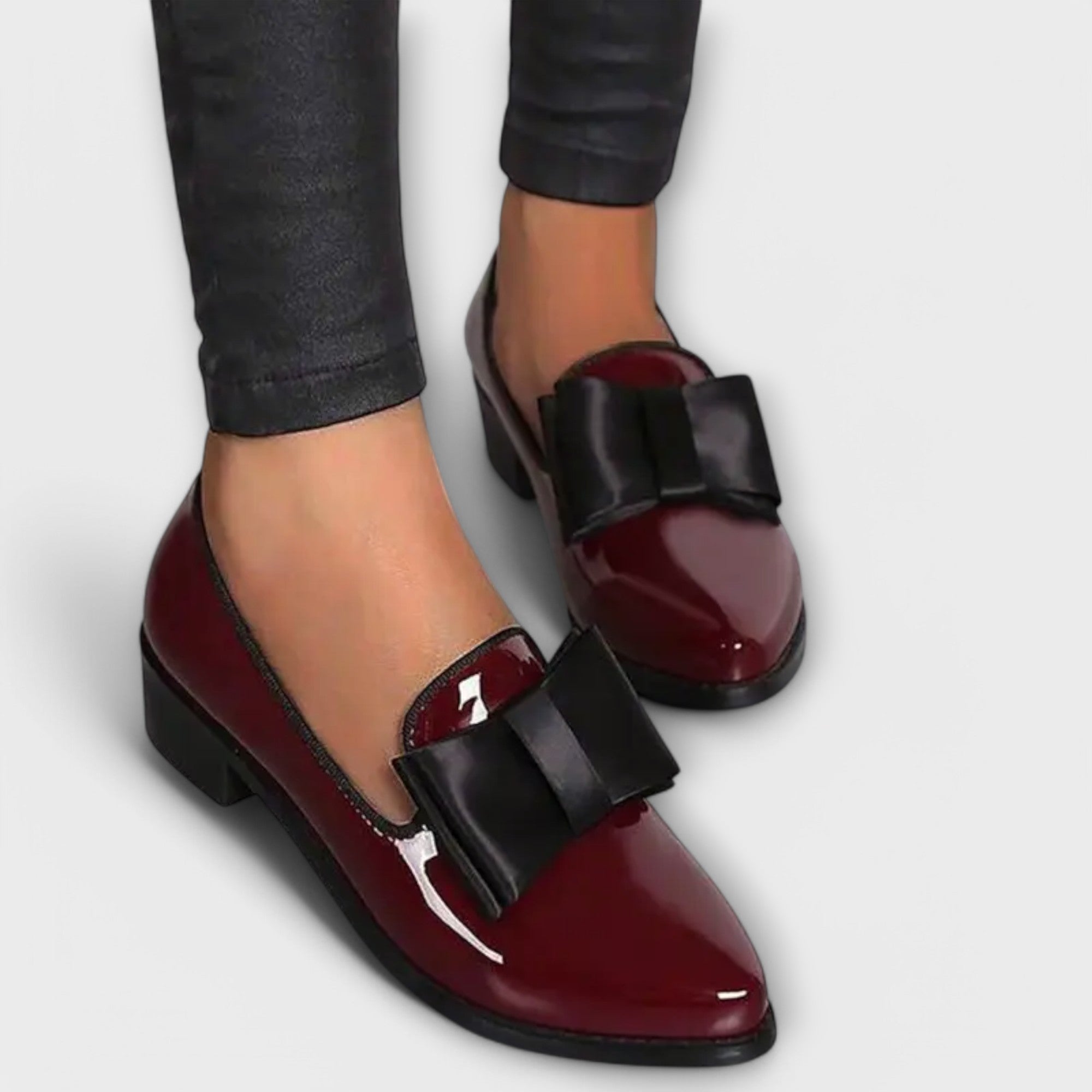 Women's Patent Leather Loafers with Bow in Black and Burgundy — Image 6