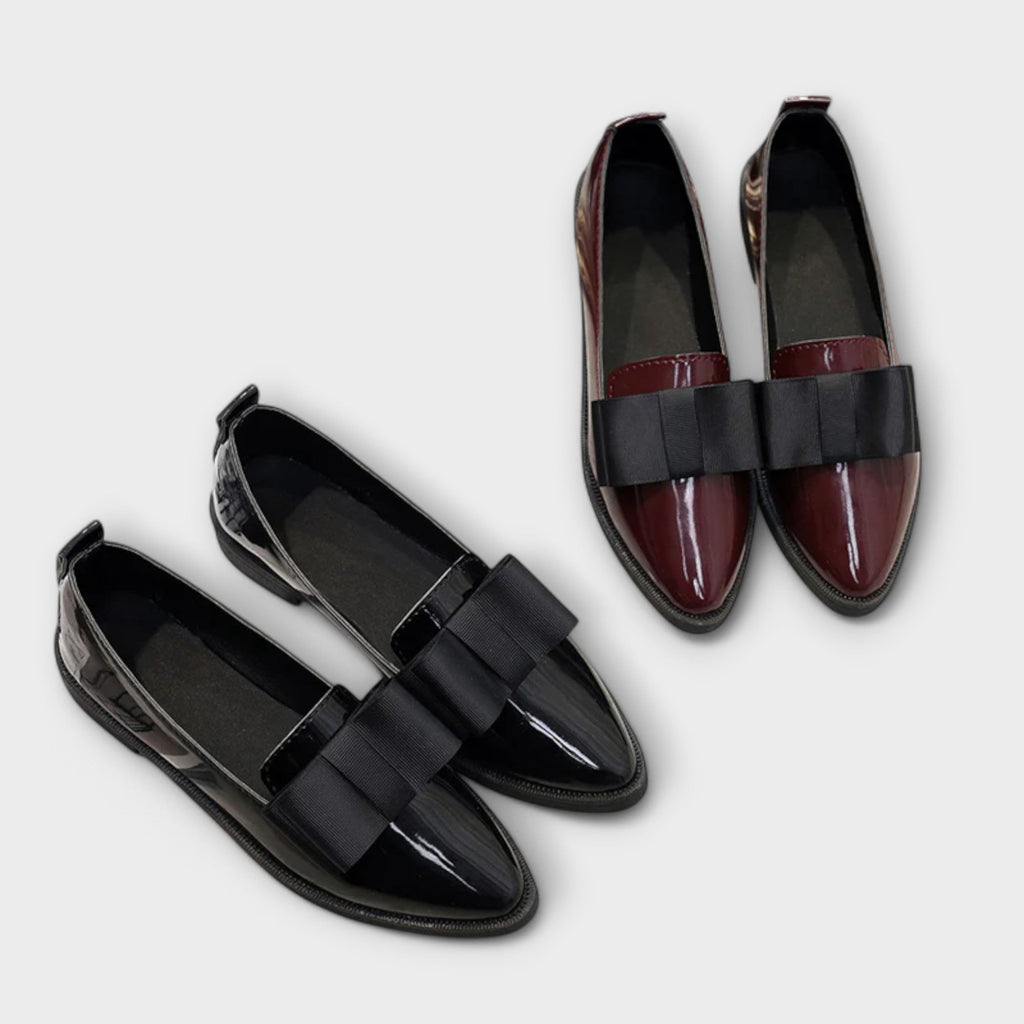Women's Patent Leather Loafers with Bow in Black and Burgundy — Image 7