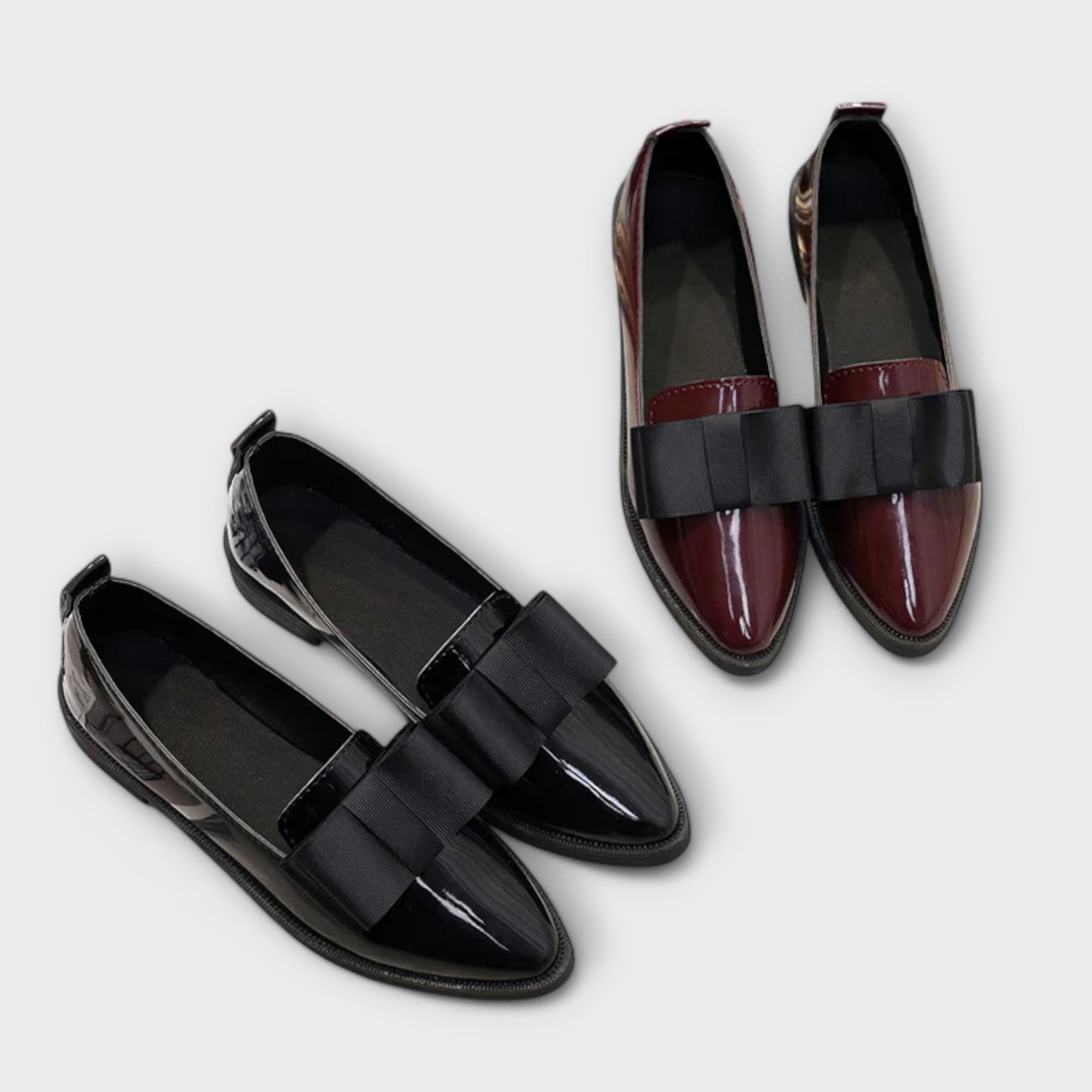 Women's Patent Leather Loafers with Bow in Black and Burgundy — Image 7