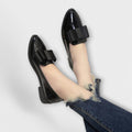 Women's Patent Leather Loafers with Bow in Black and Burgundy — Main Image