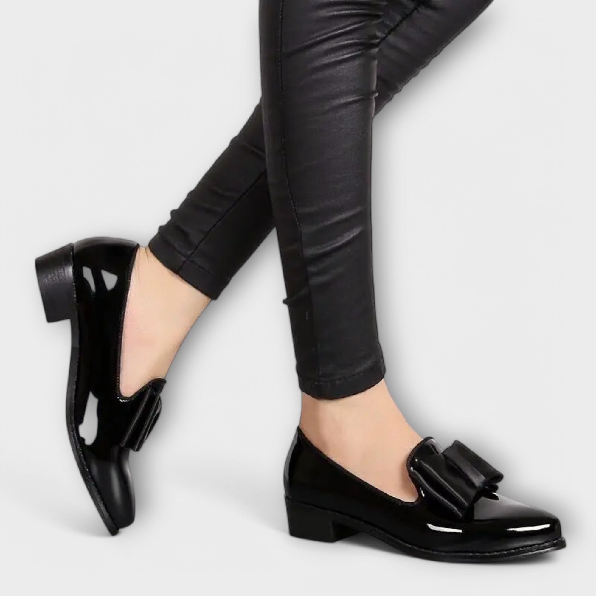 Women's Patent Leather Loafers with Bow in Black and Burgundy — Image 4