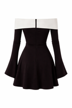 Jesolice Elegance Contrast Off-Shoulder Bell-Sleeve Mini Dress