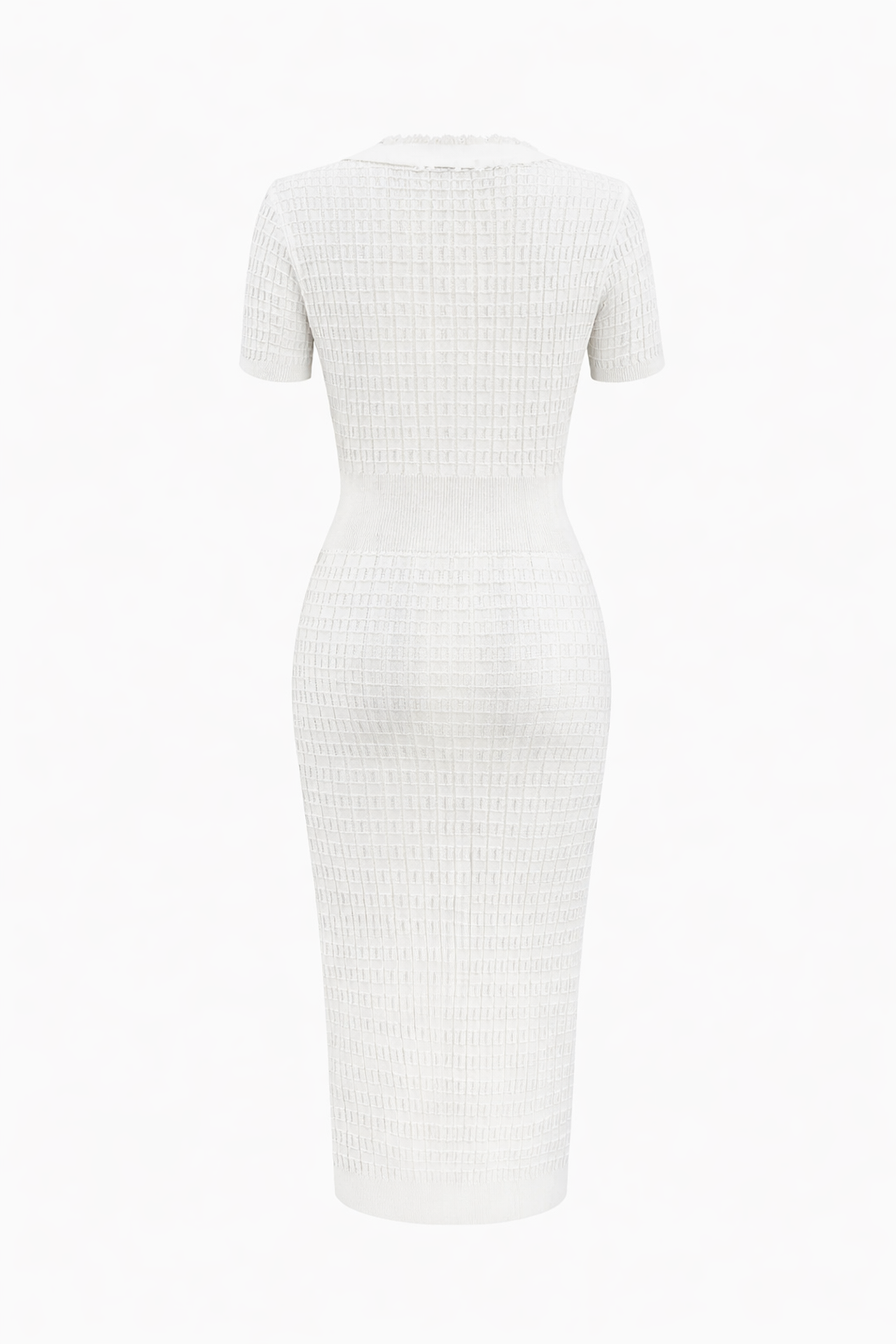 Jesolice Ivory Tweed Button-Front Midi Dress with Fringe Trim