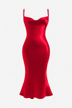 Jesolice Satin Cowl-Neck Open-Back Midi Dress (Red)