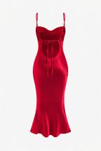 Jesolice Satin Cowl-Neck Open-Back Midi Dress (Red)