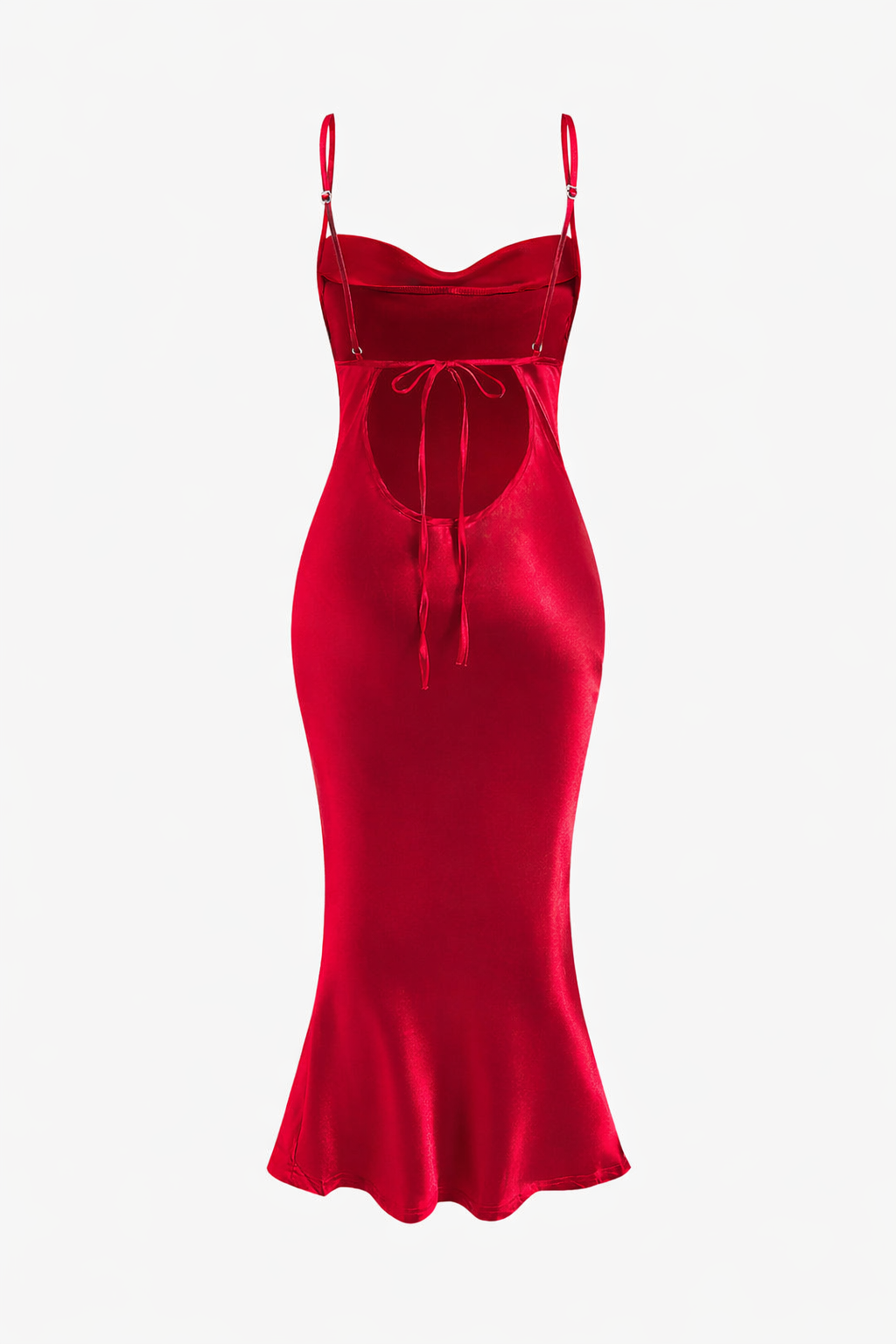 Jesolice Satin Cowl-Neck Open-Back Midi Dress (Red)