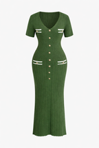 Jesolice Olive Ribbed Knit Button-Front Midi Dress