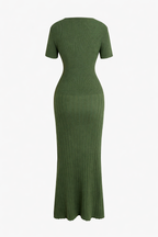 Jesolice Olive Ribbed Knit Button-Front Midi Dress